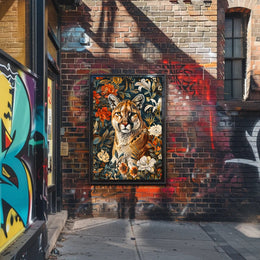 Majestic Cougar Floral Wall Art Print