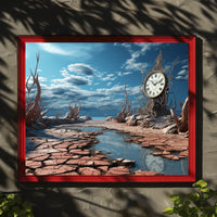 Surrealistic Timepiece in Arid Dreamscape Artistic Poster