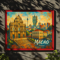 Macao Cityscape Vibrant Night View Digital Painting Poster