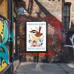 Carolina Wren Nature Poster: Modern Wildlife Art