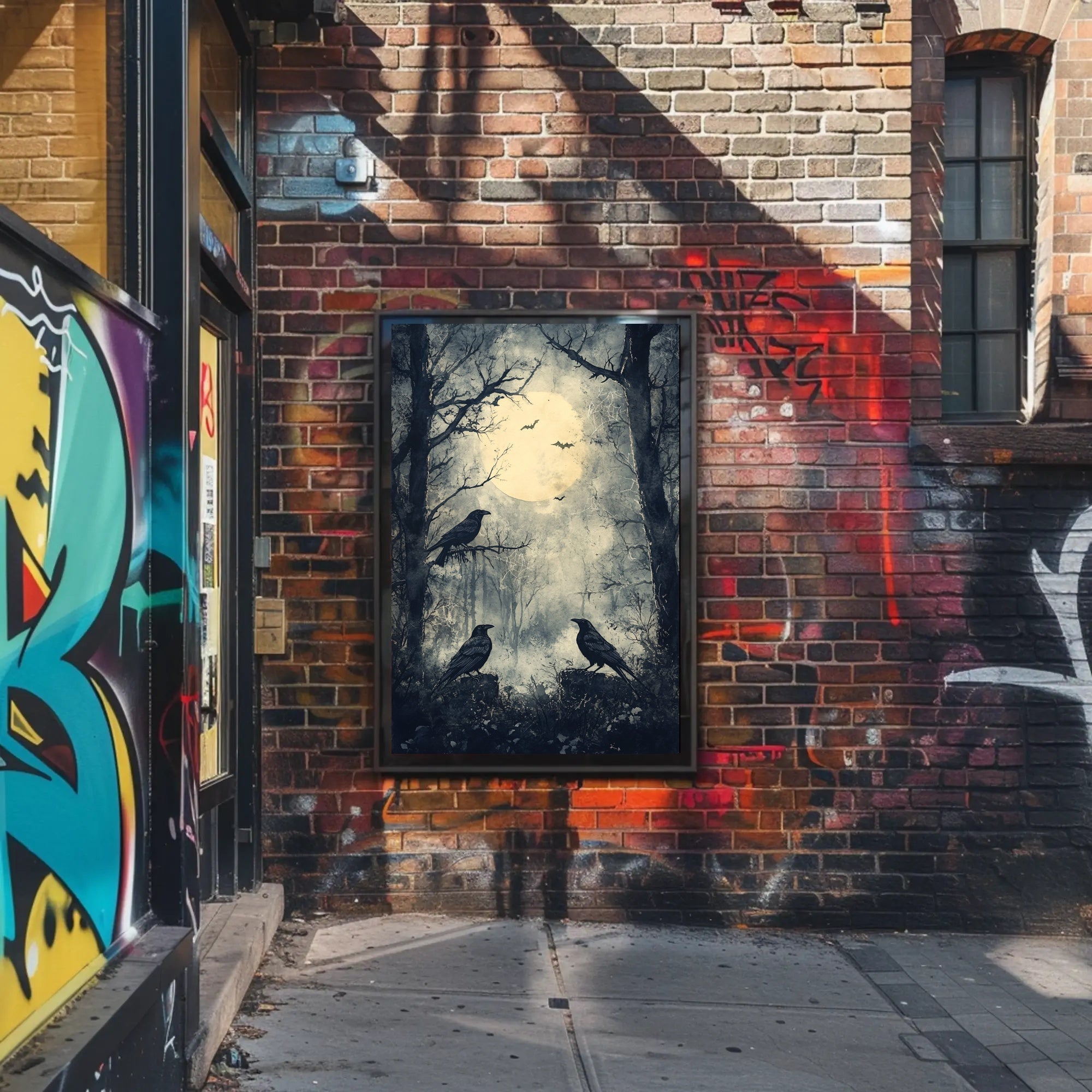 Moonlit Forest With Ravens Poster