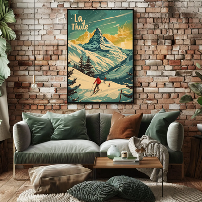 La Thuile Skiing Alps Sunset Travel Poster