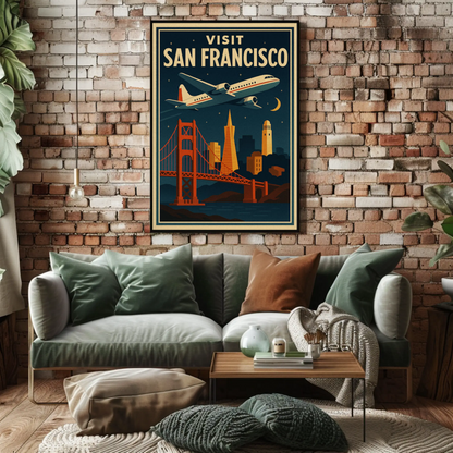 Visit San Francisco Night Flight Bridge City Travel Poster