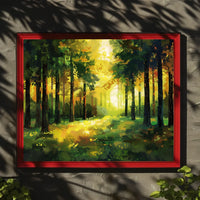 Golden Sunlit Forest: Impressionist Autumn Landscape Poster