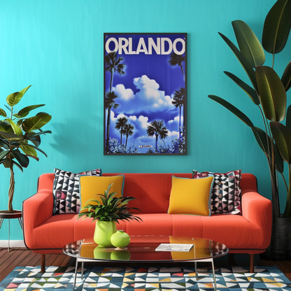 Orlando Florida Palm Trees Clouds Vintage Travel Poster