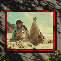 Nostalgic Beach Scene Sandcastle Photography Poster