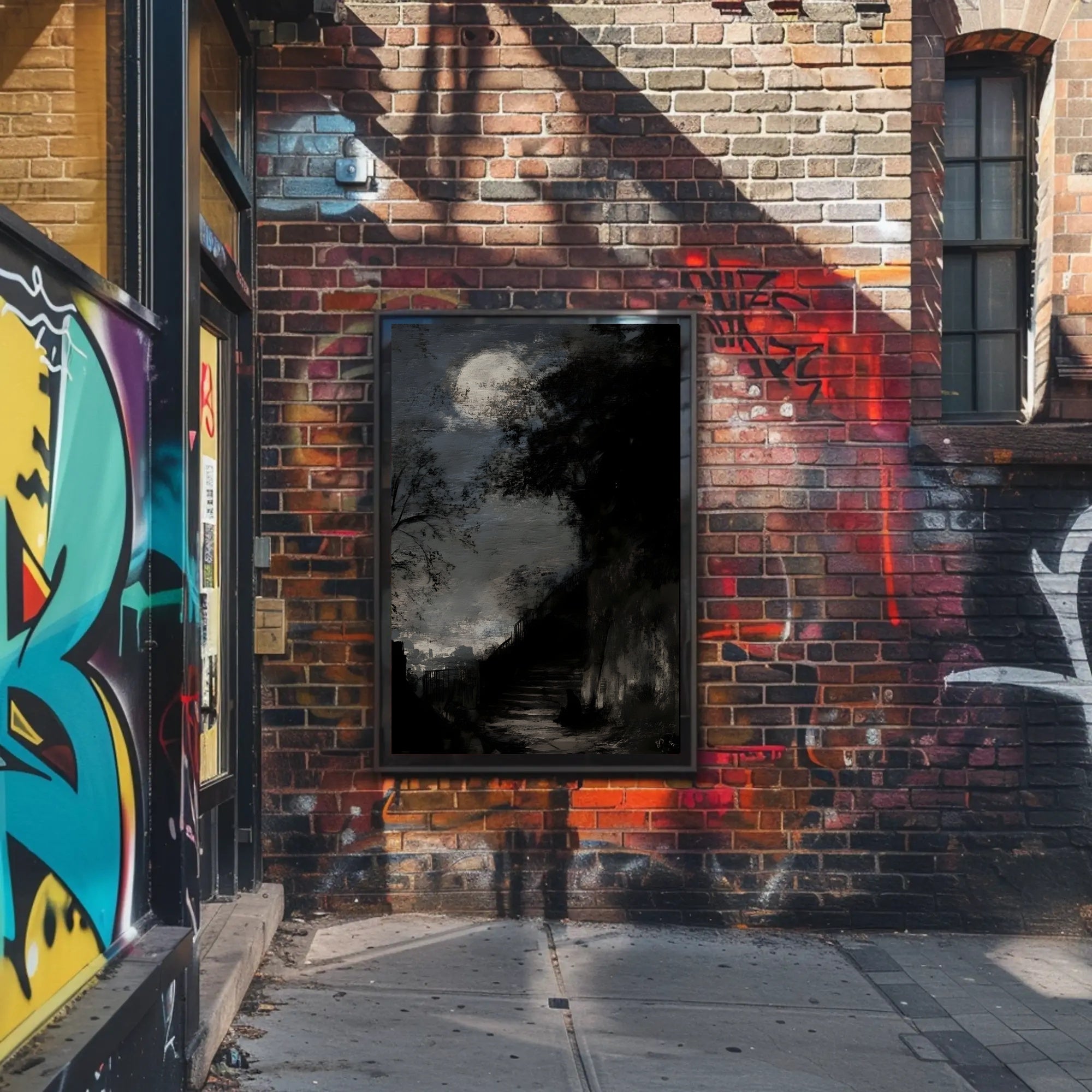 Full Moon on Haunted Staircase: Artistic Poster PosterGoat