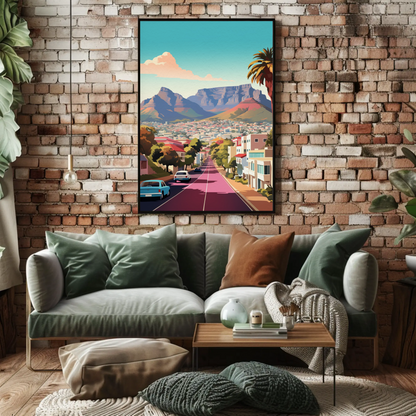 Cape Town Table Mountain Urban Street View Travel Poster