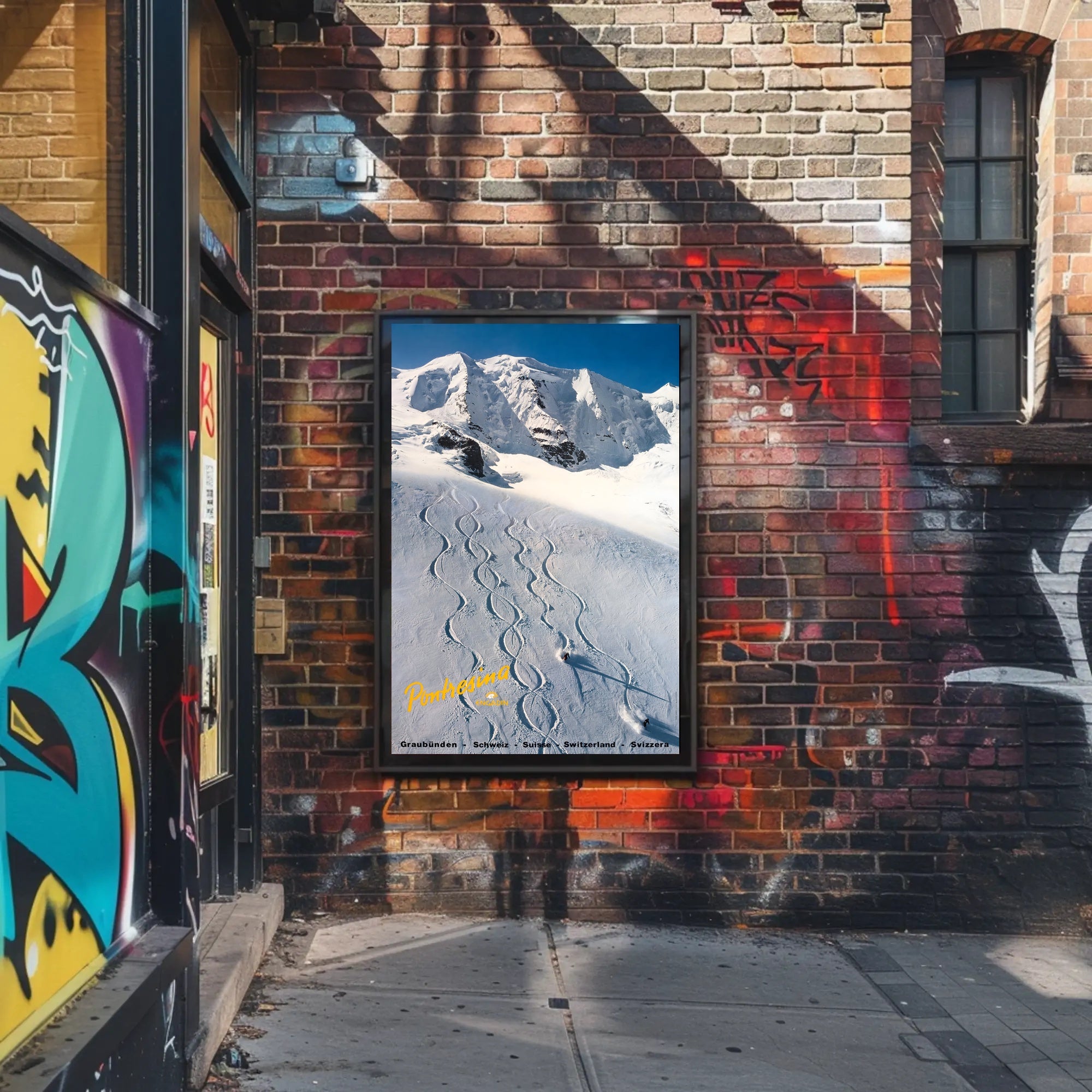 Skiing in Pontresina Poster PosterGoat