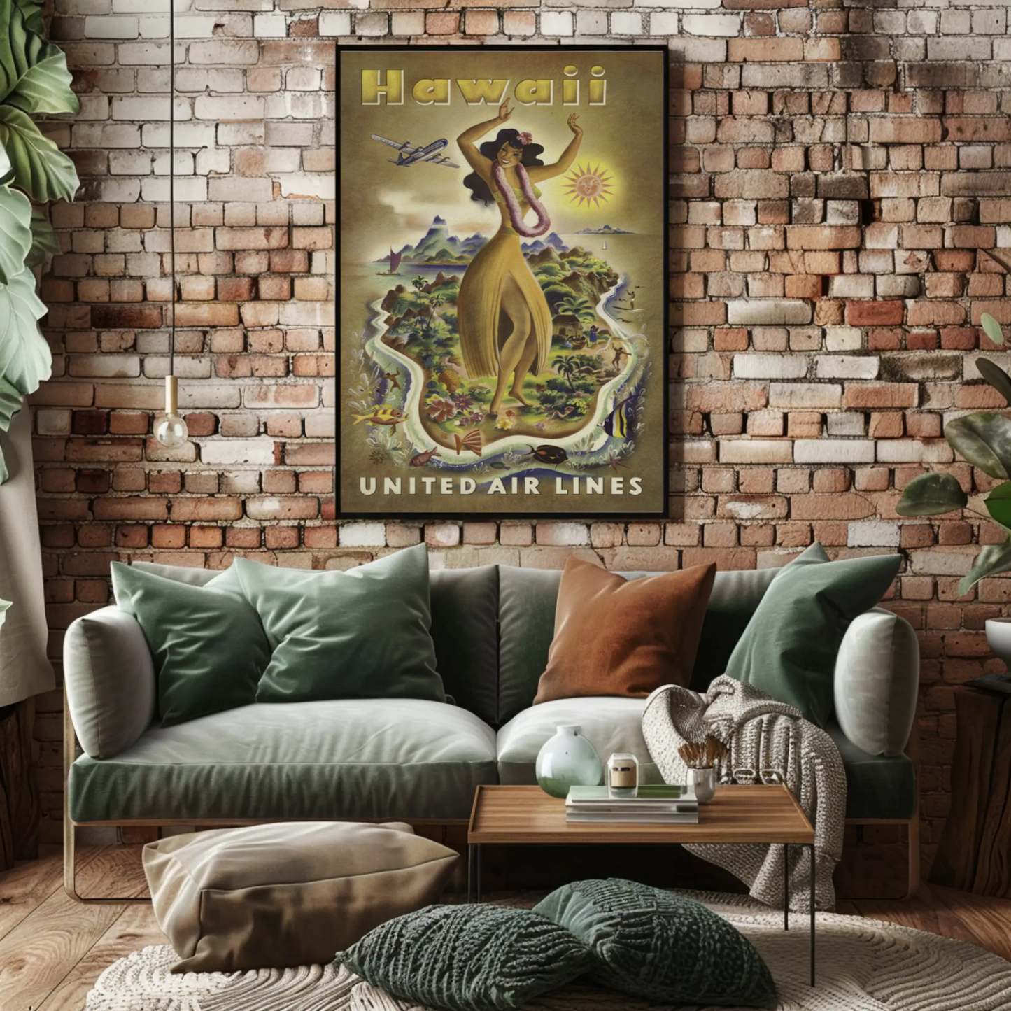 Hawaii Airlines Hula Girl Island Map Poster
