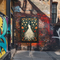 Exquisite White Peacock Among Floral Splendor - Artistic Poster