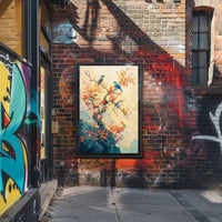 Serene Birds on Blossoming Tree Art Poster PosterGoat