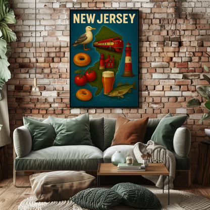 New Jersey Icons Lighthouses Bagels Beer Tomato Pride Travel Poster Travel Poster