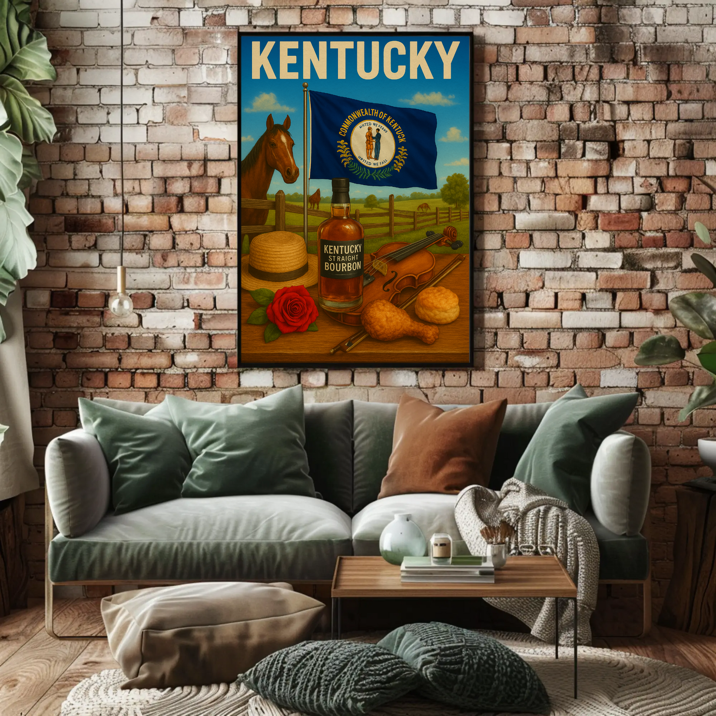 Kentucky Bourbon Violin Horse Farm Hat Food Travel Poster