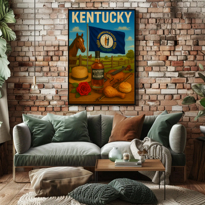 Kentucky Bourbon Violin Horse Farm Hat Food Travel Poster