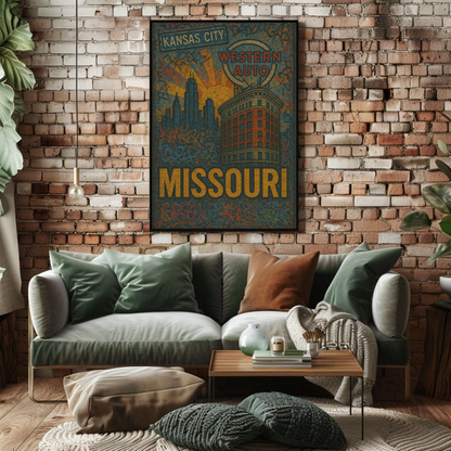 Kansas City Missouri Western Auto Urban Grunge Travel Poster