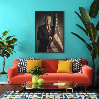 Vintage President Trump 2025 Poster American Flag Portrait