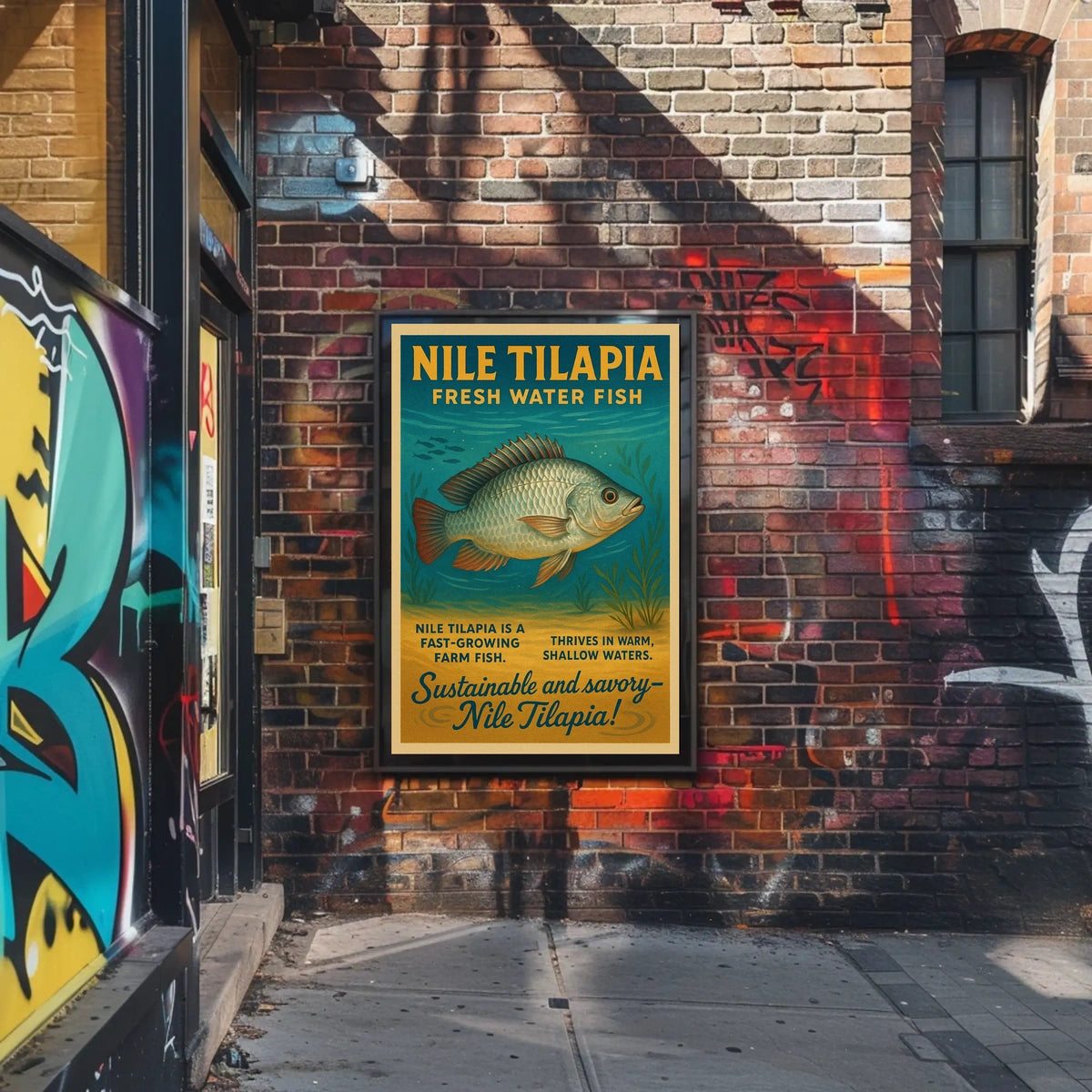 Nile Tilapia Vintage Aquatic Poster for Sustainability Enthusiasts