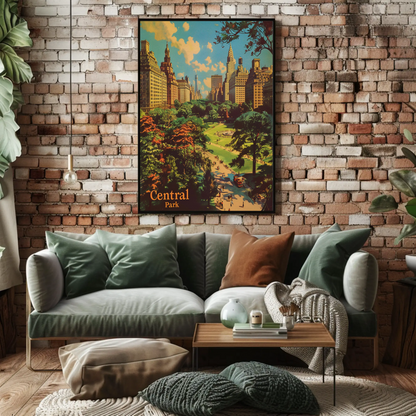 Central Park NYC Skyline Vintage Travel Poster
