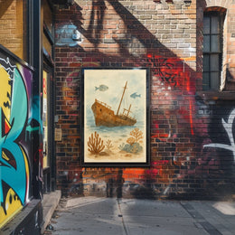 Sunken Ship Underwater Scene Artistic Poster