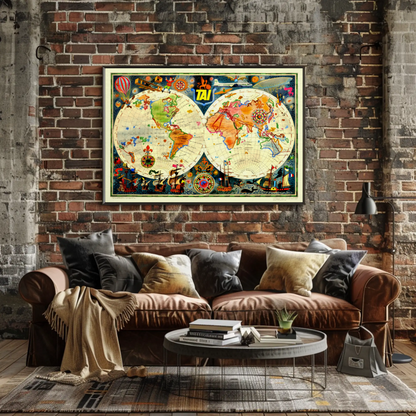Vintage World Travel Map Poster