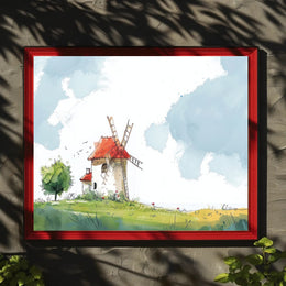 Serene Windmill Landscape Poster