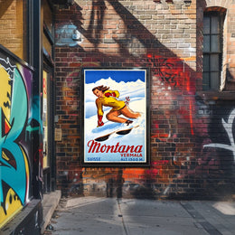 Skiing in Montana, Switzerland Poster PosterGoat