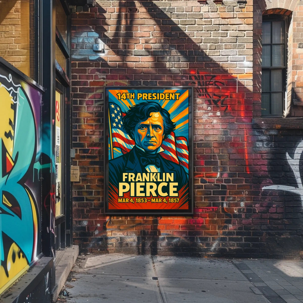Franklin Pierce 14th President of the United States Colorful Comic Book Style Poster