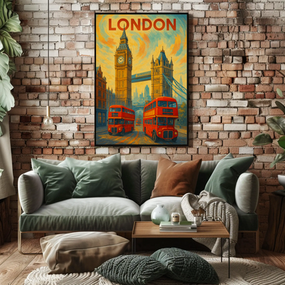London Red Bus Big Ben Travel Poster