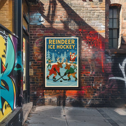 Reindeer Ice Hockey Festive Fun Sports Poster