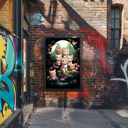 Whimsical Kittens Moonlit Fantasy Nature Art Poster