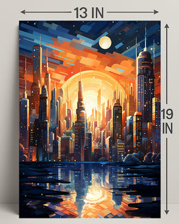 Futuristic Cityscape At Sunset Poster PosterGoat