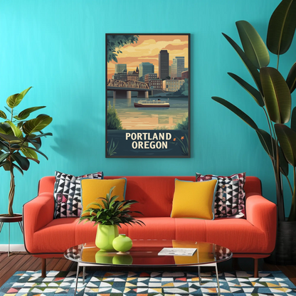 Portland Oregon Sunset Vintage Poster