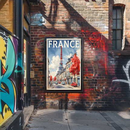 Picturesque Paris Street Scene with Eiffel Tower Travel Poster