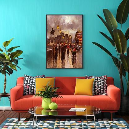 Paris Evening Streetlights Market Vintage Travel Poster