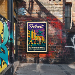 Motor City Magic Retro Urban Cityscape Poster