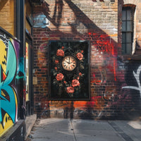 Gothic Victorian Clock with Red Roses Artwork Poster
