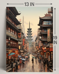 Rainy Day In A Traditional Asian Street Poster