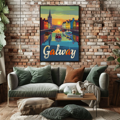 Sunset Reflections Galway Ireland Travel Poster