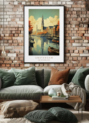 Amsterdam Netherlands Canal Autumn Reflections Travel Poster