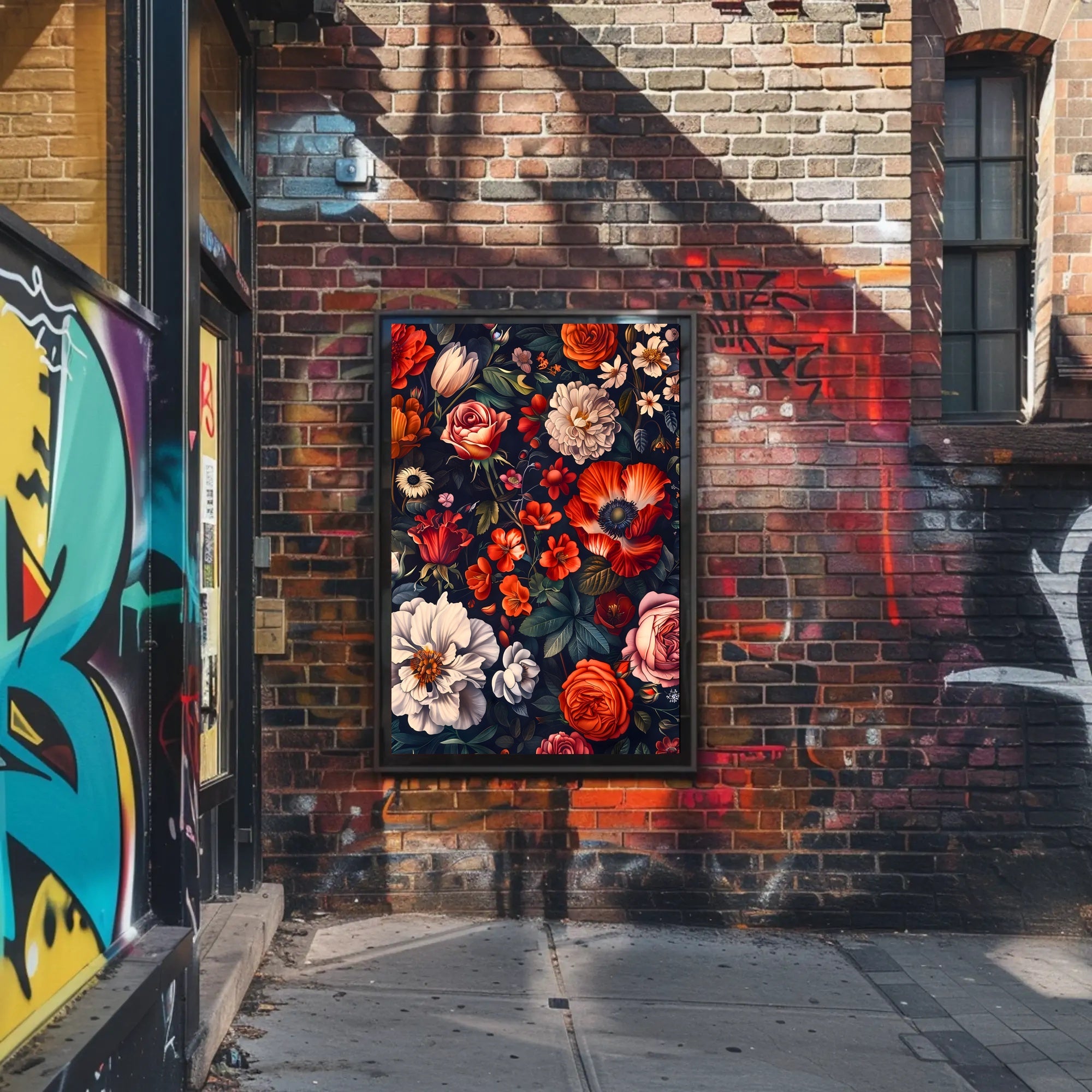 Floral Symphony Against Darkness: Artistic Poster