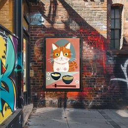 Whimsical Cat Dinner Scene Poster