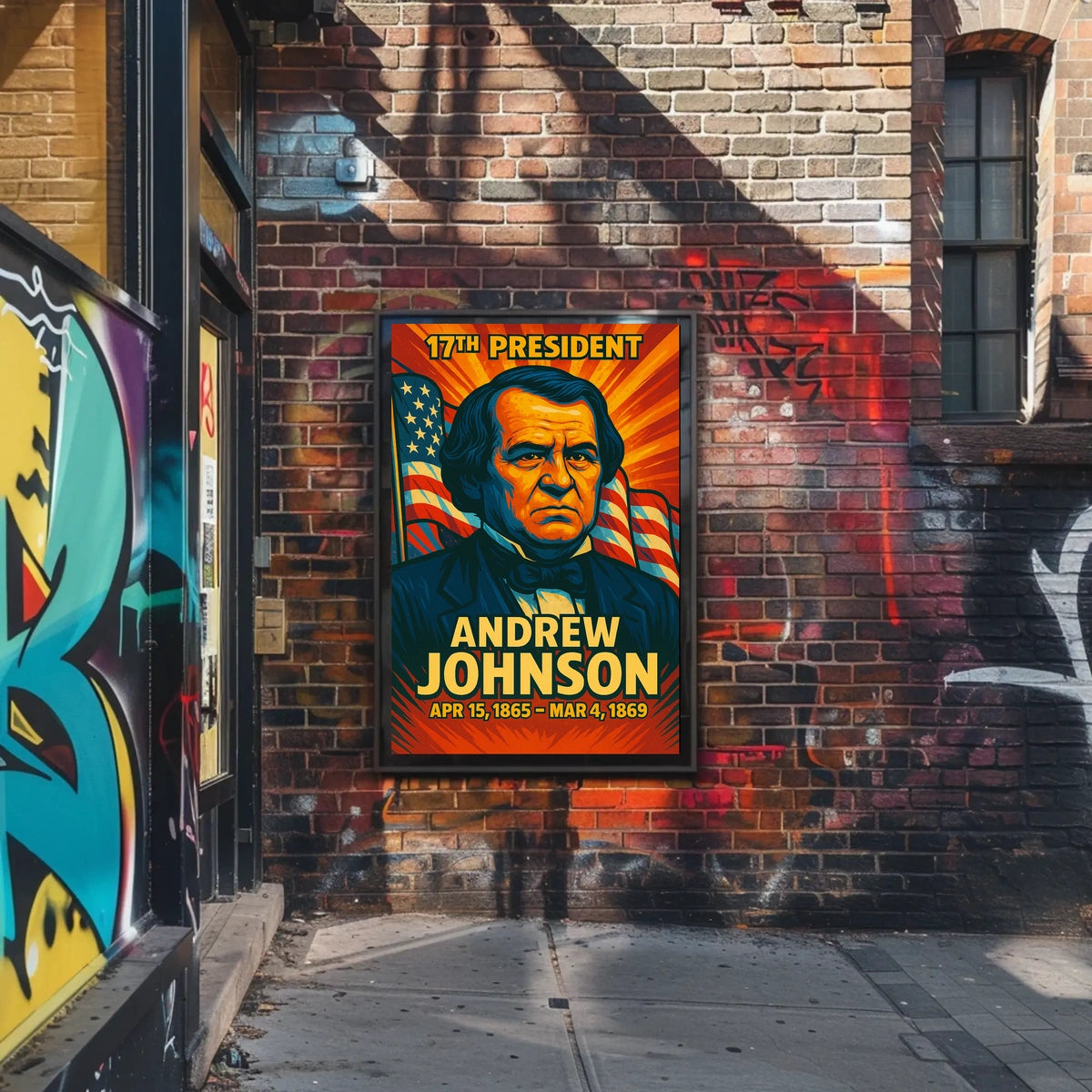 Andrew Johnson 17th President of the United States Colorful Comic Book Style Poster