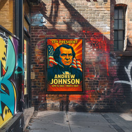 Andrew Johnson 17th President of the United States Colorful Comic Book Style Poster