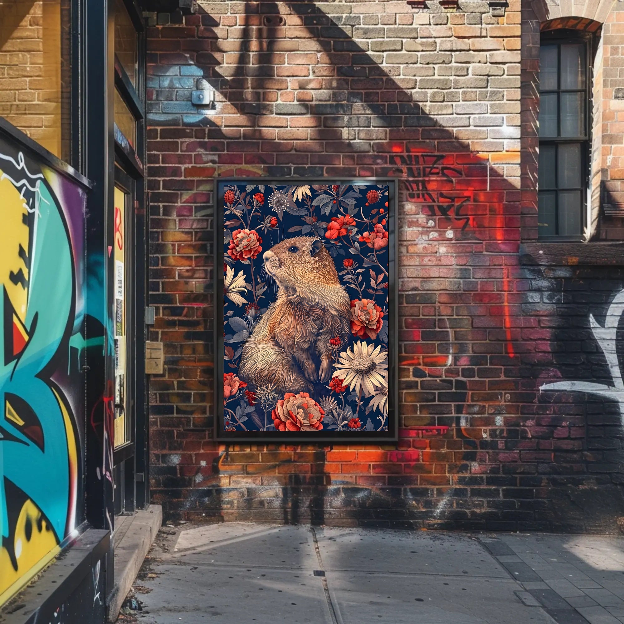 Groundhog in Blossoming Foliage Animal Poster