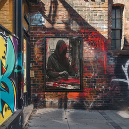Mysterious Hooded Figure in Grayscale Artistic Poster PosterGoat