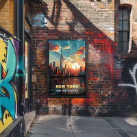 New York Cityscape Sunset View Poster Modern Wall Art