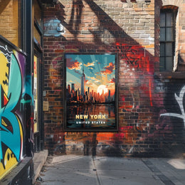 New York Cityscape Sunset View Poster Modern Wall Art