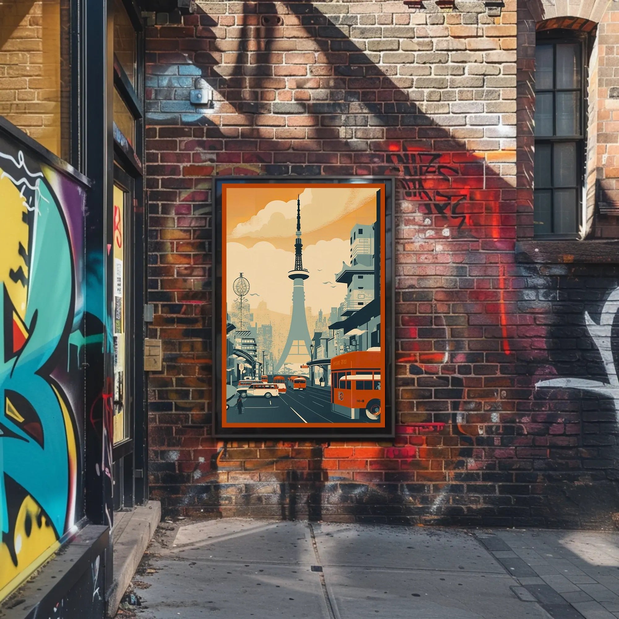 Retro Urban Cityscape at Sunset Poster