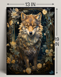 Majestic Wolf In Floral Frame Poster PosterGoat